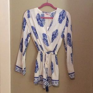 Blue & white beach romper